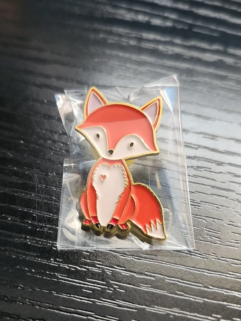 Cute Coral Fox Enamel Pin with Heart